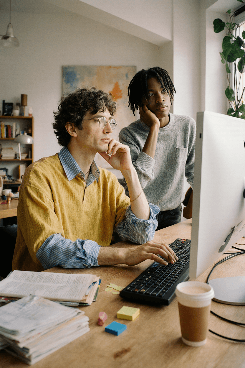 Twee mensen bespreken samen het dossier voor de accountant